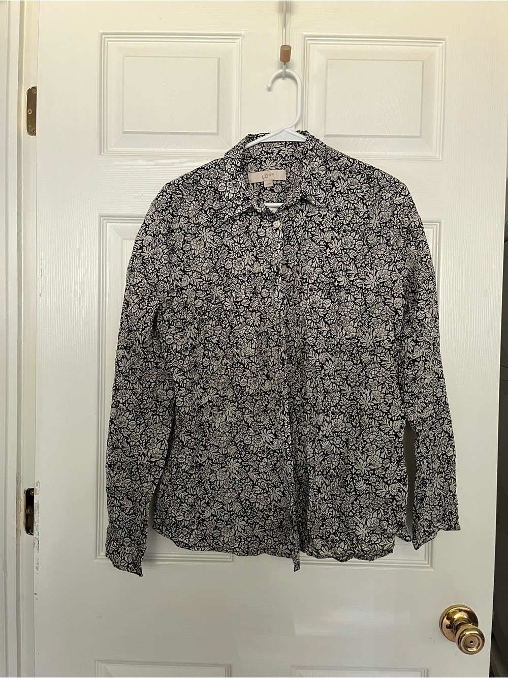 LOFT Black and White Floral Button-Down Shirt